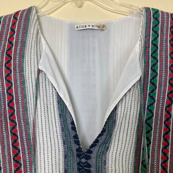 Alice + Olivia Dress Womens 8 FLAWED Nance Smocked Waist Embroidered Boho - Picture 6 of 13